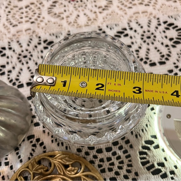 Vintage mismatched crystal taper candlestick holders brass topper & jello mold - Picture 14 of 15